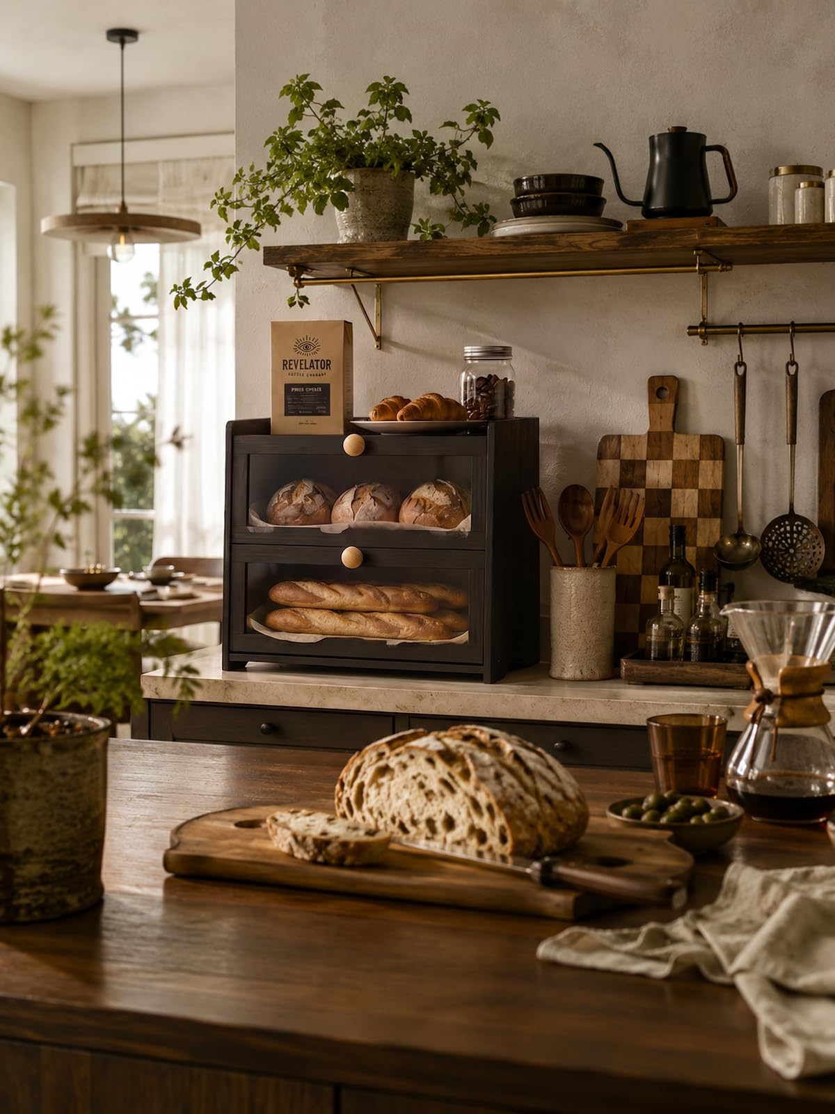Bread Box for Kitchen Countertop Large Capacity with Top Storage Shelf