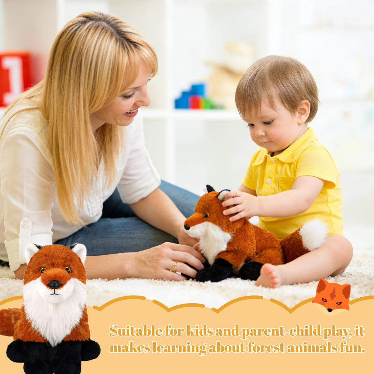 Realistic Sitting Red Fox Stuffed Animal - 9.4 Inch Ultra-Soft Fox Plush Toy, Woodland Stuffed Animals for Boys & Girls, Plushie Doll Gift for Kids Toddlers Adults