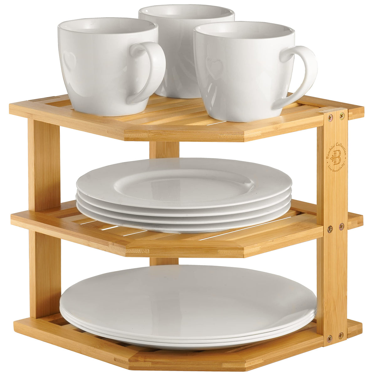 Bambüsi 3-Tier Corner Shelf, Kitchen Cabinet Organizer, Bamboo Storage Rack