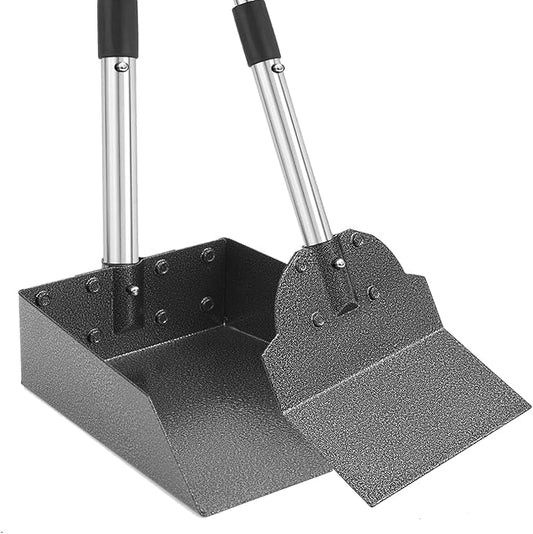 Pooper Scooper, Metal Aluminum Tray and Spade Poop Scoop Set with Adjustable Stainless Steel Long Handle, Pet Waste Removal Heavy Duty Poop Scooper (Small Tray&Spade)
