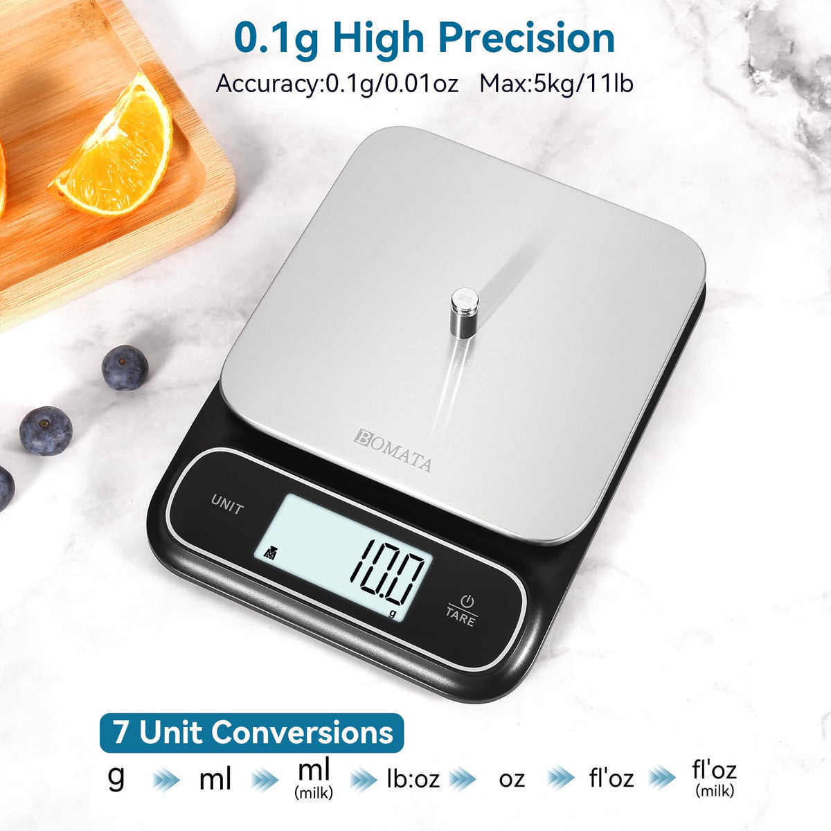 BOMATA Waterproof IPX6 Kitchen Scale with 0.1 g/0.01 oz High Precision