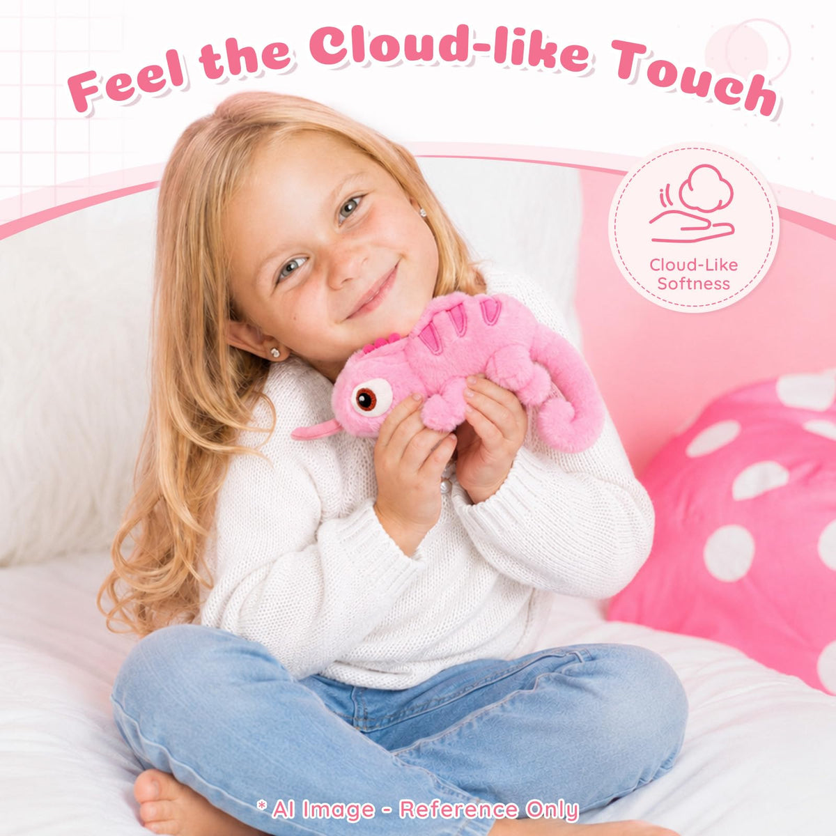 Magnetic Pink Chameleon Shoulder Plush, 8 Inch Lizard Stuffed Animal