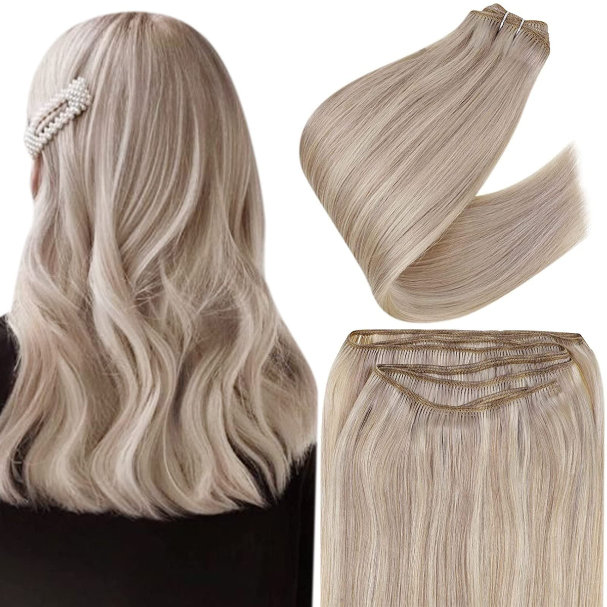 Easyouth Weft Hair Extensions Human Hair Blonde Sew In Extensions Ash Blonde Highlight Bleach Blonde Weft Hair Extensions Straig