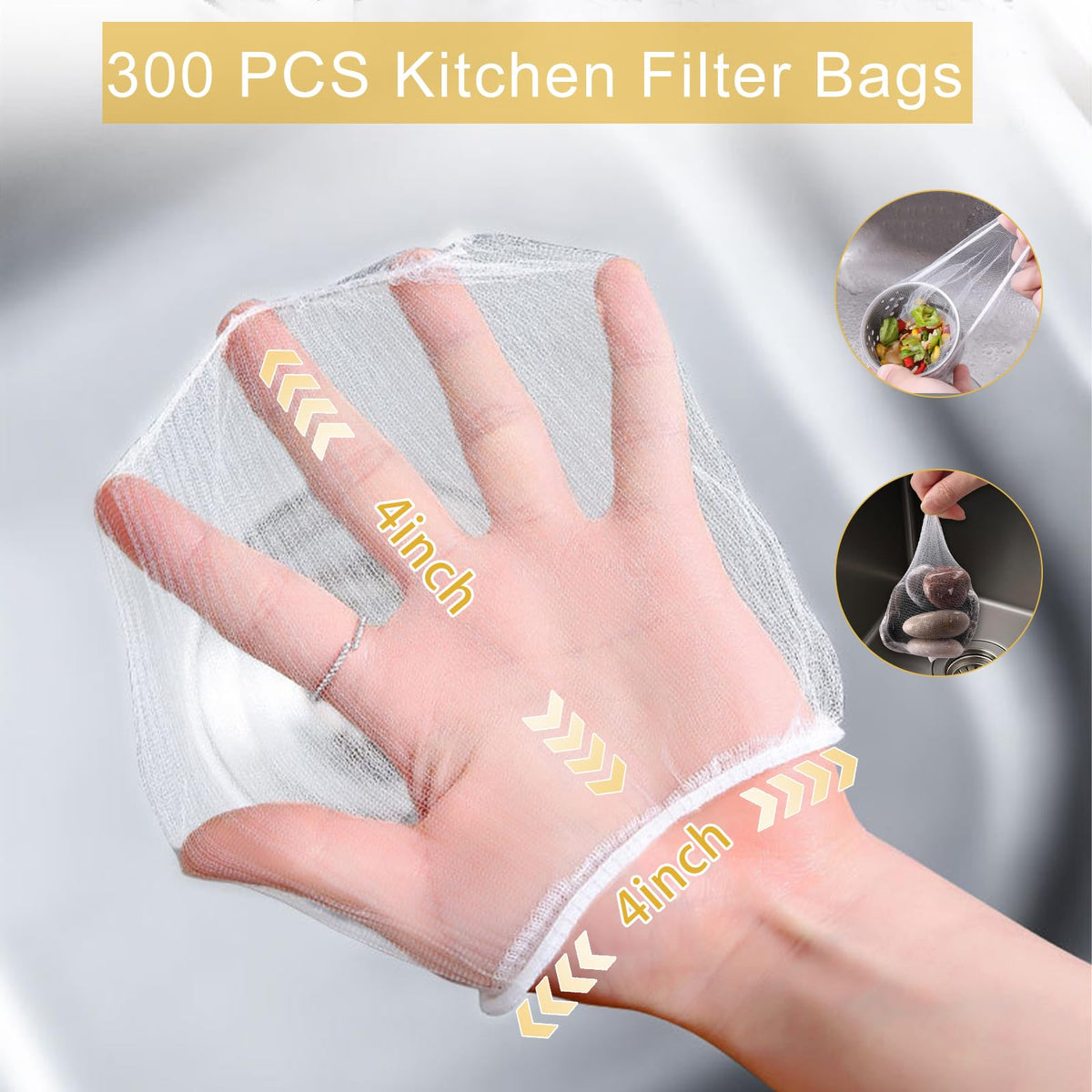 300 PCS Disposable Kitchen Sink Drain Strainer Mesh Bag, Anti-Clogging Mesh Disposable Drain Covers Fits Most Sink Strainers, Filter Nets for Leftover & Kitchen Waste