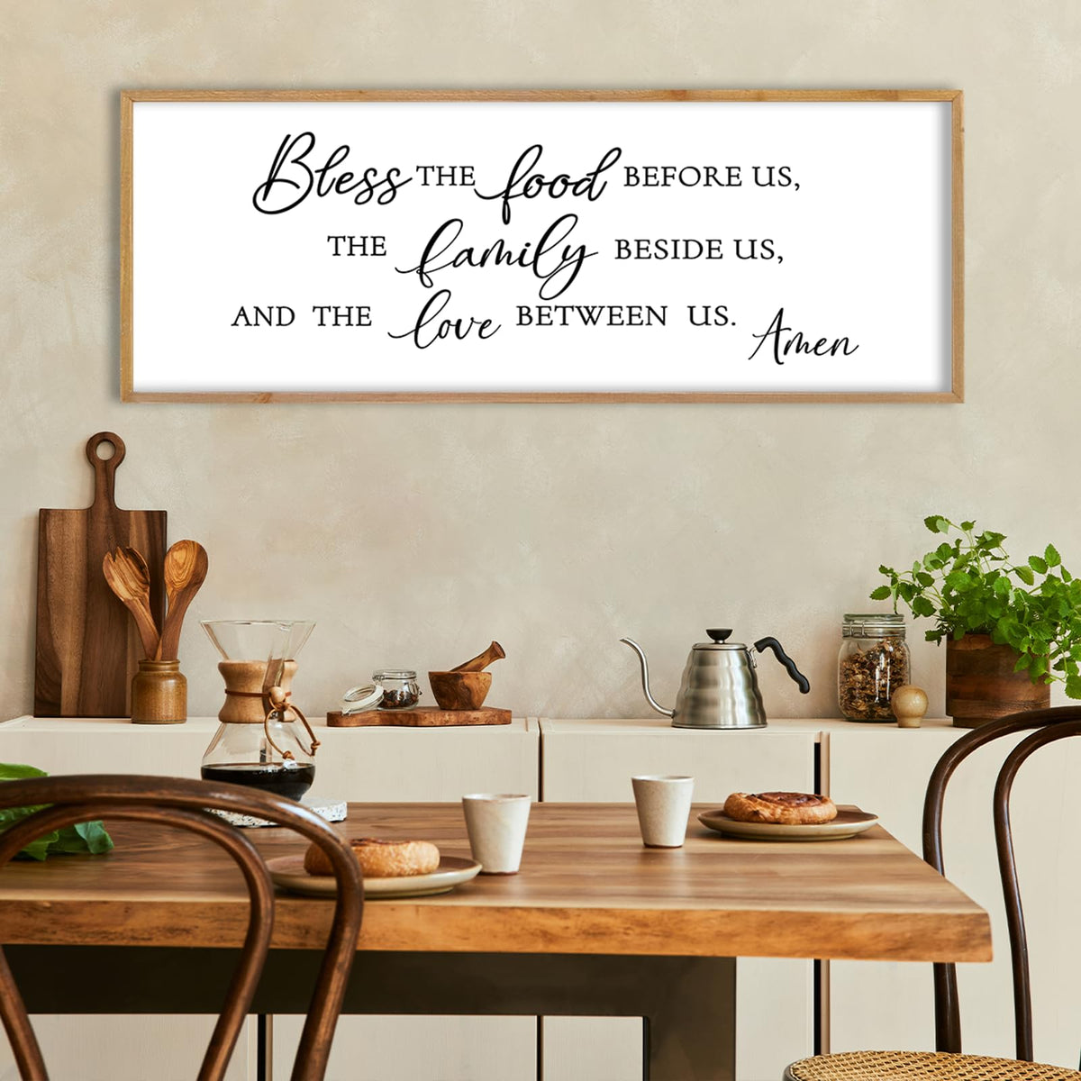 LuZhiQiang Bless the Food Before Us Sign Wall Decor 32"×12" Wood