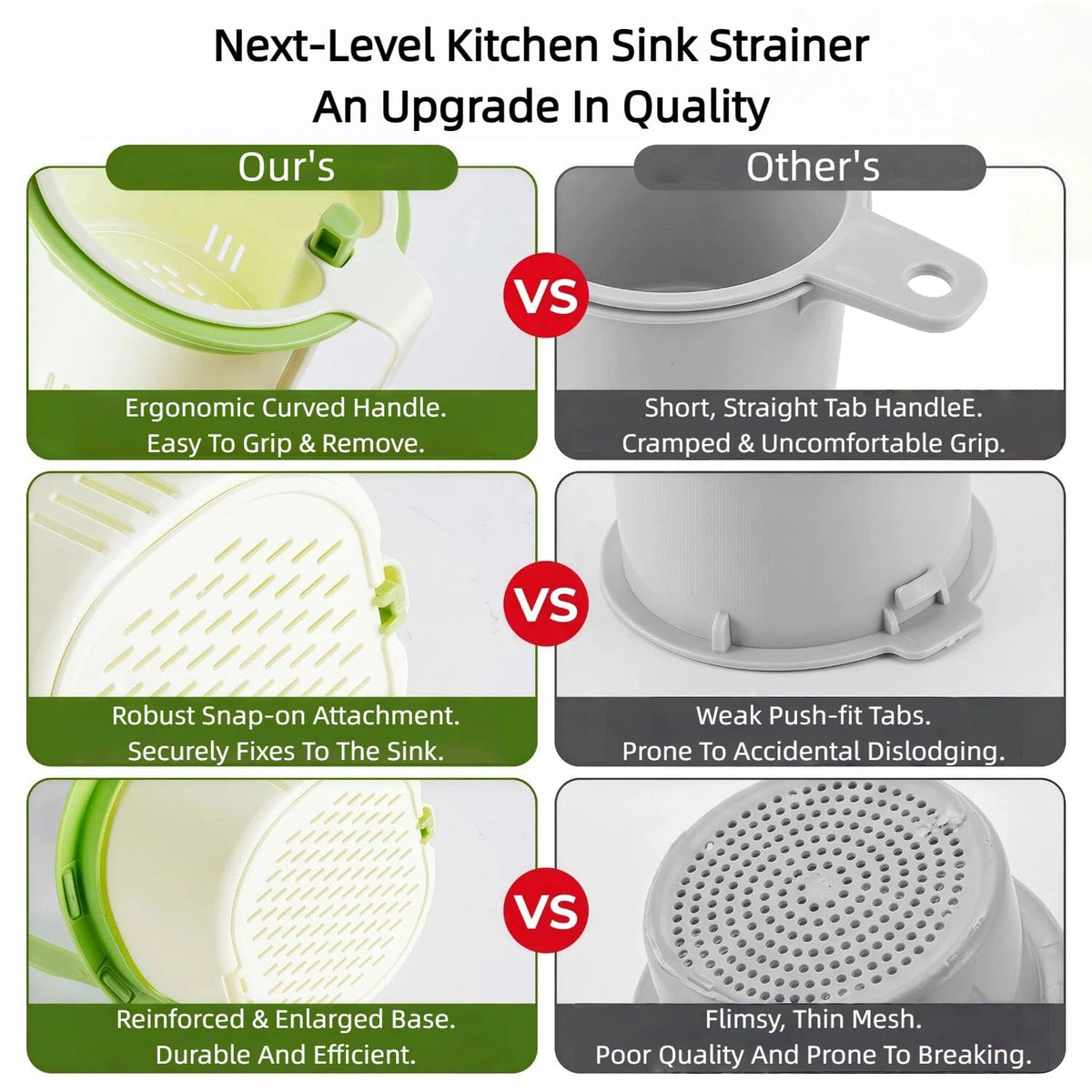 One-Click Hanging Sink Drain Basket, No-Touch Kitchen Sink Strainer Basket with Adjustable Faucet Strap, Fine Mesh Food Catcher for Food Waste, Fast Drainage, Dishwasher Safe, Fits All Kitchen Sinks