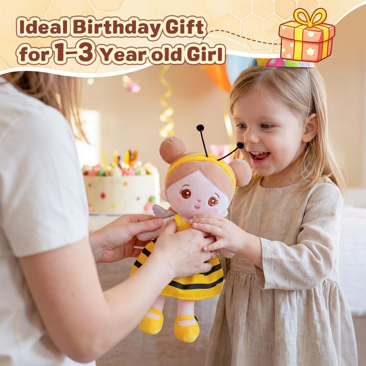 OUOZZZ Soft Baby Doll 12.6" Yellow Bee Dress Snuggle Buddy Doll