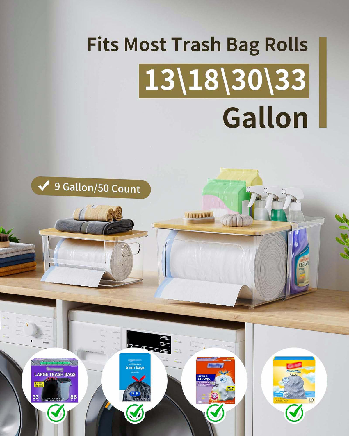 iCASA 3 in 1 Trash Bag Holder Garbage Bags Dispenser Under Sink Organizer