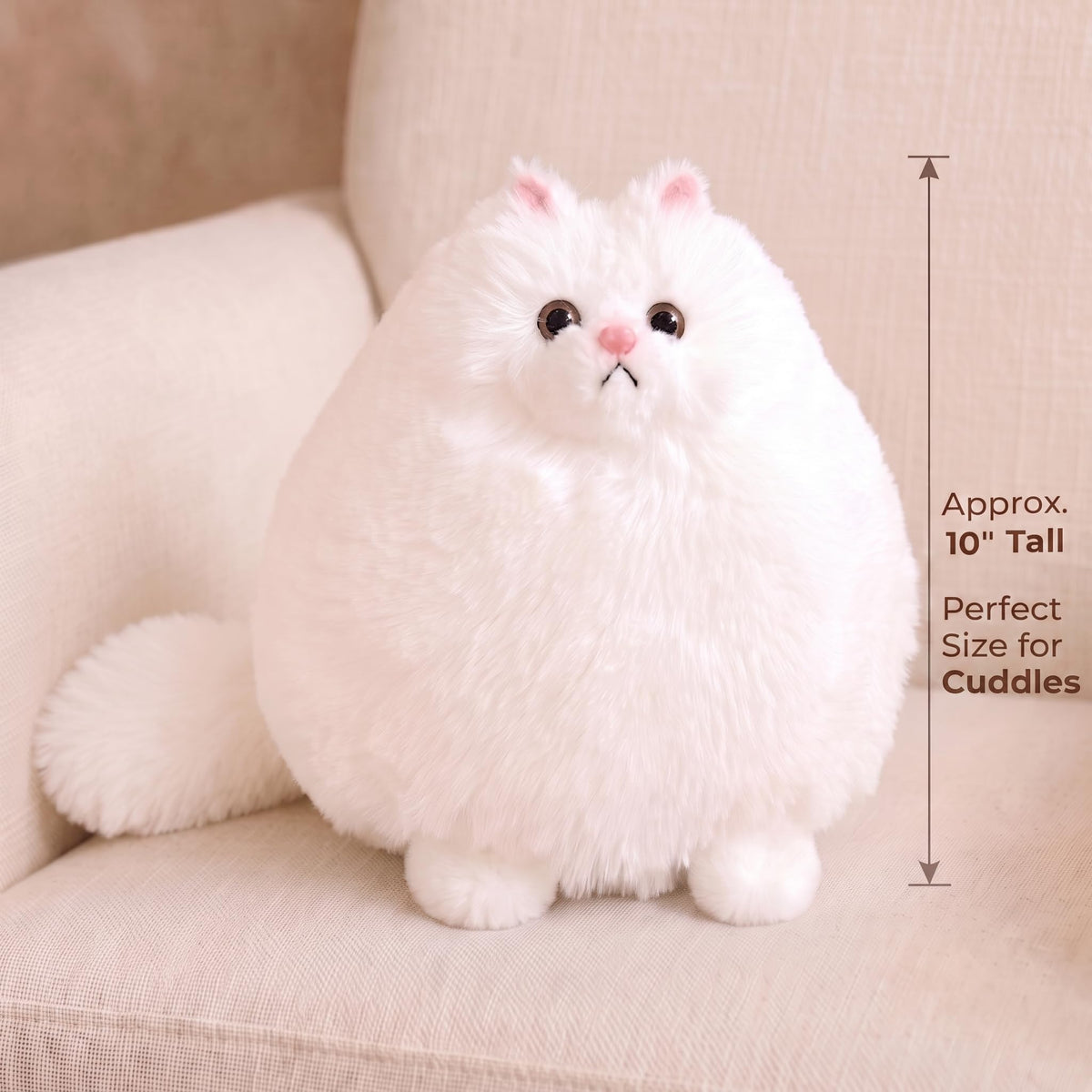 Winsterch 10-Inch White Cat Plush Toy, Soft Fluffy Stuffed Animal for Girls