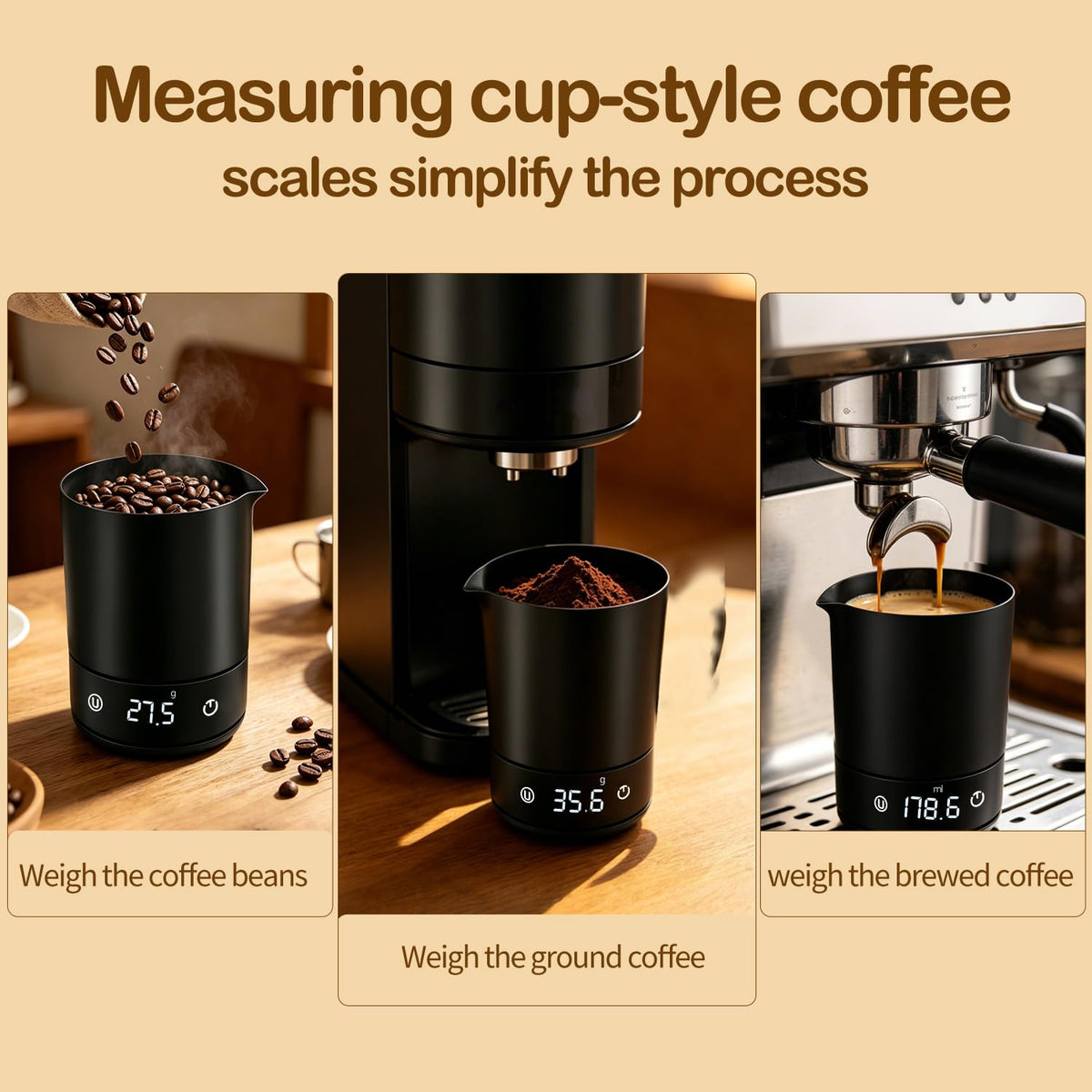 Coffee Espresso Scale, Magnetic Coffee Bean Scale Cup with LED Display
