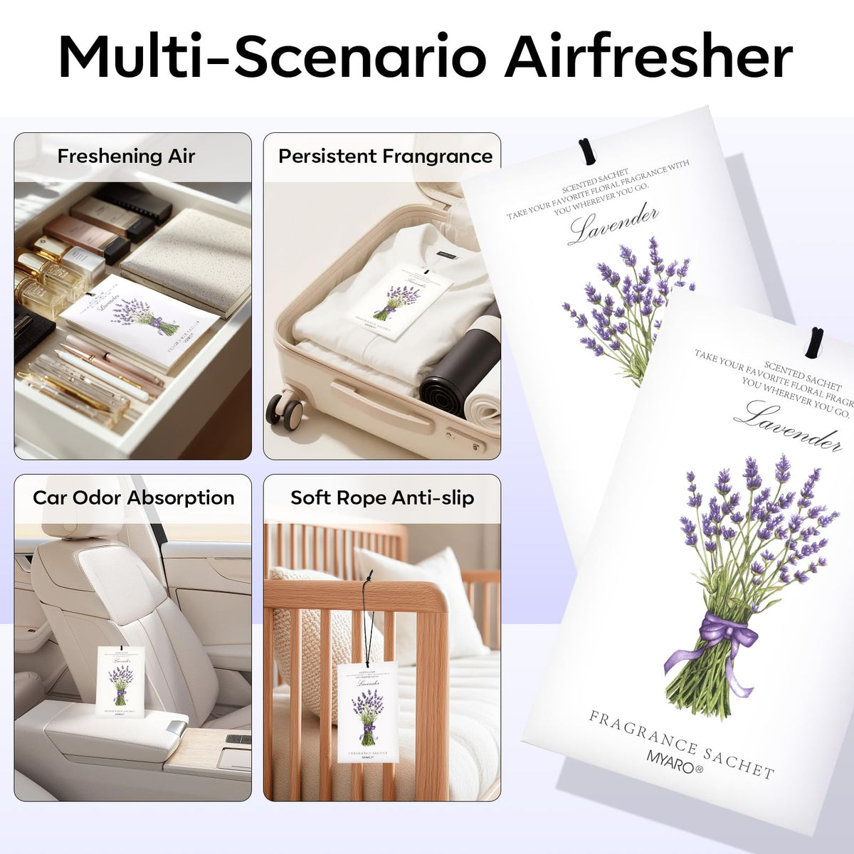 MYARO 12 Pack Lavender Scented Sachets, Closet Deodorizer Car Air Freshener