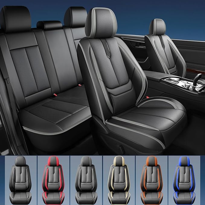 Fit Passport Car Seat Covers for Honda Passport 2019-2025 2026 -Upgraded Premium Waterproof & Breathable Leather,Airbag Compatible,All-Weather Seat Cushion Protector,2 Front/Black-Grey