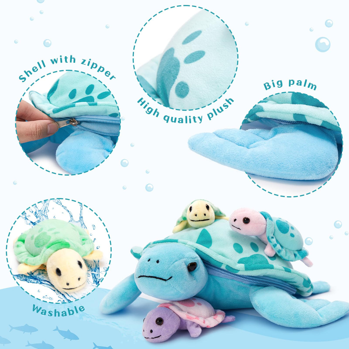 Muiteiur 4-in-1 Sea Turtle Stuffed Animal with Babies Inside 12.6"