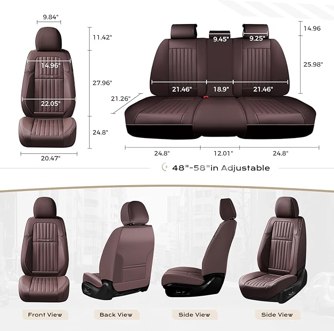 Coverado Car Seat Covers Full Set, Seat Covers for Cars, Car Seat Cover, Car Seat Protector, Leather Car Seat Cushion, Waterproof Car Seat Covers Front Seats and Back Fit for Most Cars(Coffee)