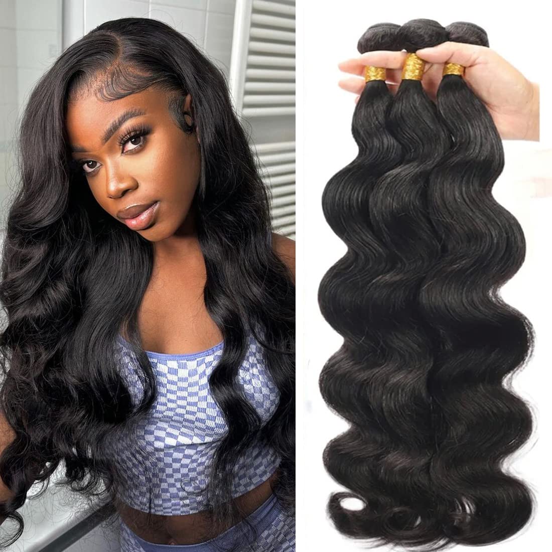 Body Wave Bundles Human Hair(16 18 20 Inch)10A Grade 100% Unprocessed Human Hair Bundles Brazilian Body Wave 3 Bundles Human Hai