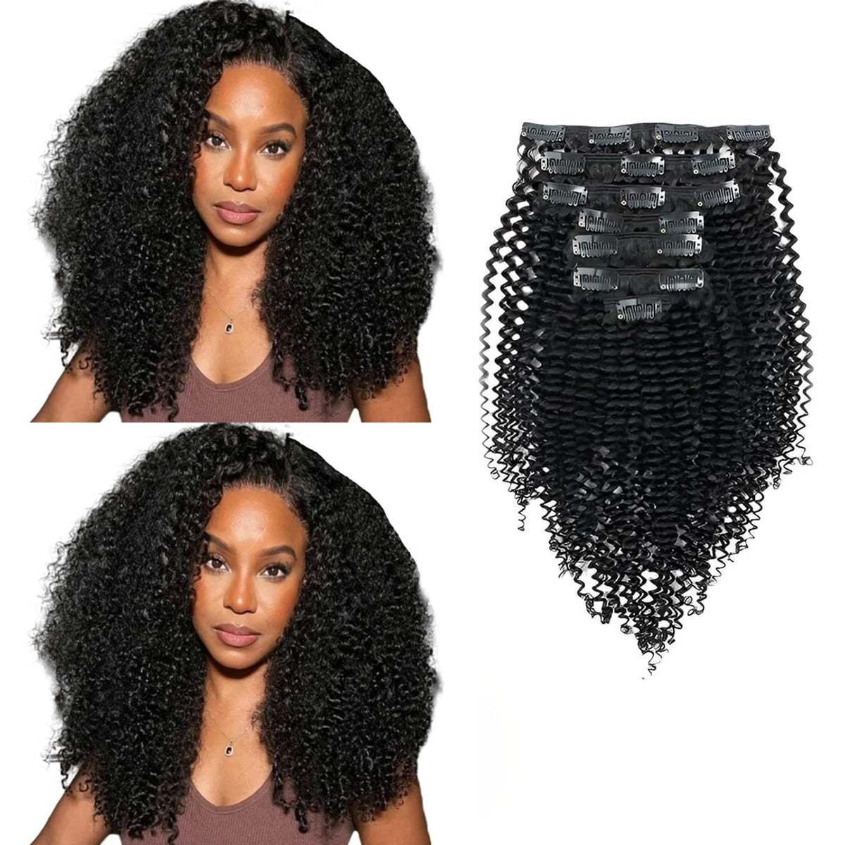 Sassina Remy Kinky Curly Clip In Human Hair Extensions For Black Women 3B 3C Afro Kinky Curly Clip-In 120 Grams Per Set With 7 P