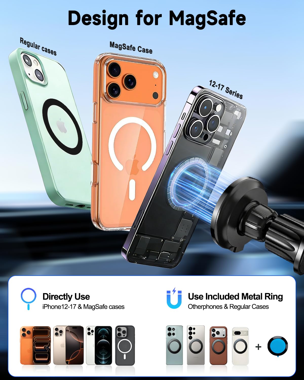 for MagSafe Car Mount Charger 15W Fast Magnetic Wireless Car Charger Holder