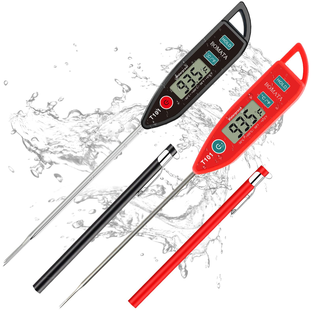 BOMATA 2 Pack Waterproof IPX7 Meat Thermometer, Food Thermometer