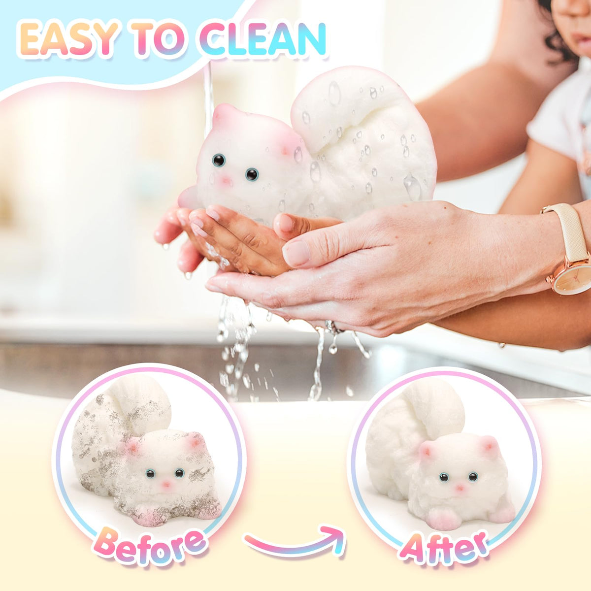 CatchCute Big Squeeze Cat Toys with Basket,Soft Cat Squishies Sensory Fidget Toys for Stress Anxiety Relief, Sticky Toys Party Favors Christmas Birthday Gift for Kids Teens