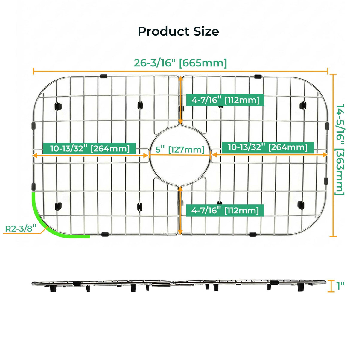 26-3/16"x14-5/16" Stainless Steel Sink Grid Bottom Protector Rack
