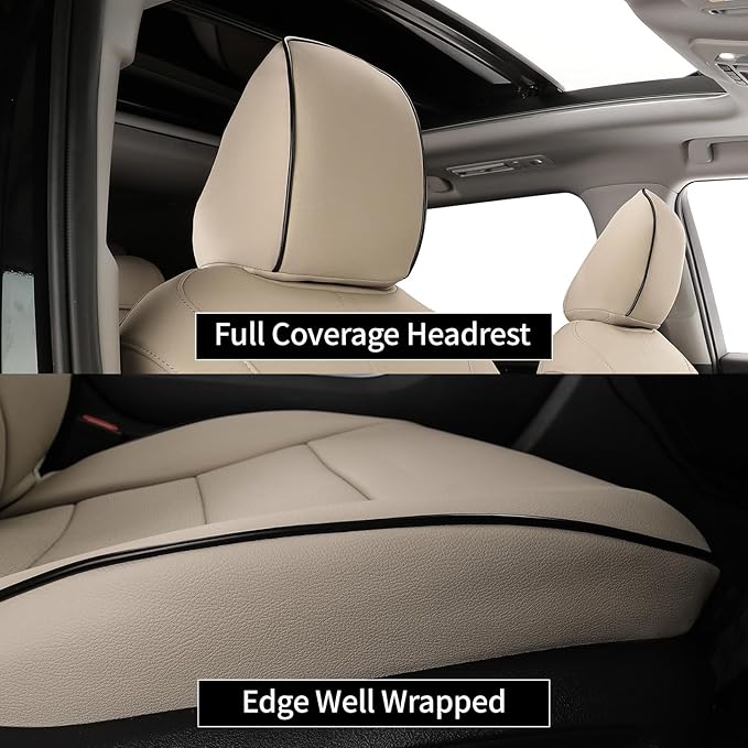 EKR Camry Seat Covers for Toyota Camry SE,XSE,SE Sport 2012-2017 (Not for Hybrid) Leather Car Seat Cover Full Set for Trucks SUV-Faux Leather ((Beige)