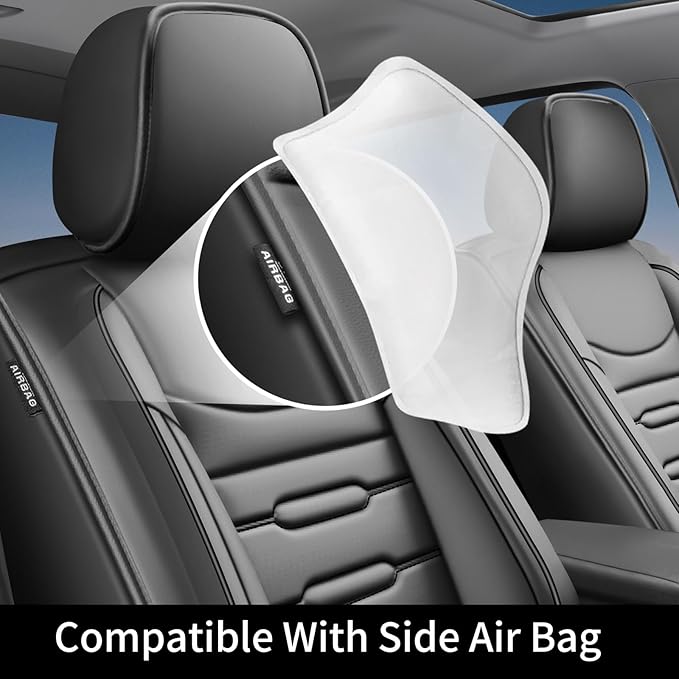 Fit Accord Car Seat Covers for Honda Accord 2003-2024 2025 2026 - Upgraded Premium Waterproof & Breathable Leather, Airbag Compatible, All-Weather Seat Cushion Protector (Full Set, Black)