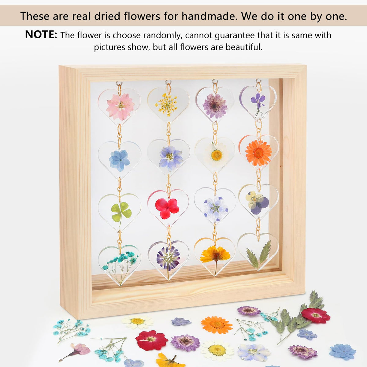 SMUK Resin Dried Flower LED Aesthetic Desk Lamp, Unique 3 Way Dimmable Natural Pressed Flower Table Lamp with Wooden Frame for Desk, Table, Nightstand, Bedroom, Living Room, Office