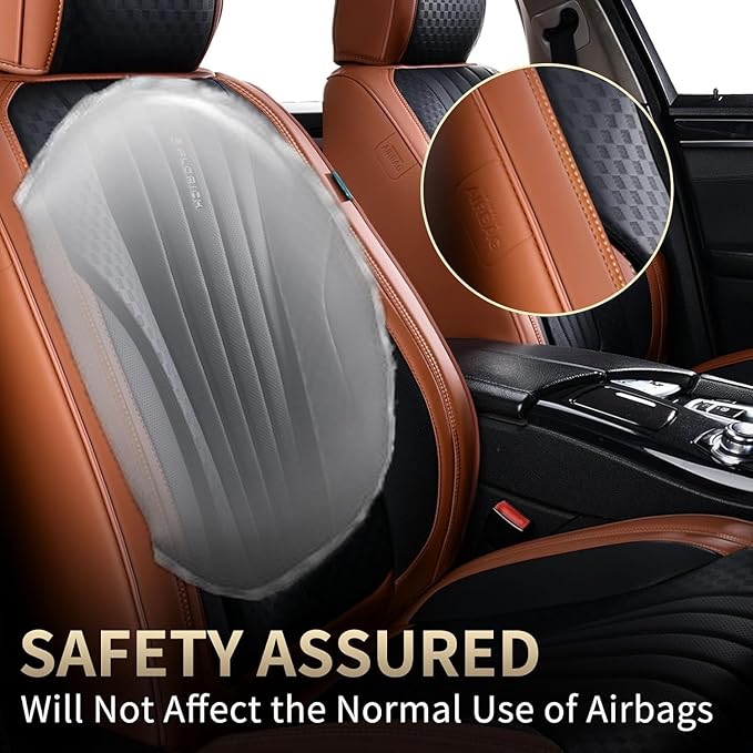 FLORICH Car Seat Covers, Premium Leatherette Car Seat Covers Full Set, Waterproof Leather Car Seat Cushion Front Seats and Back, Breathable Seat Protectors for Sedans Cars SUV Trucks - Black&Brown