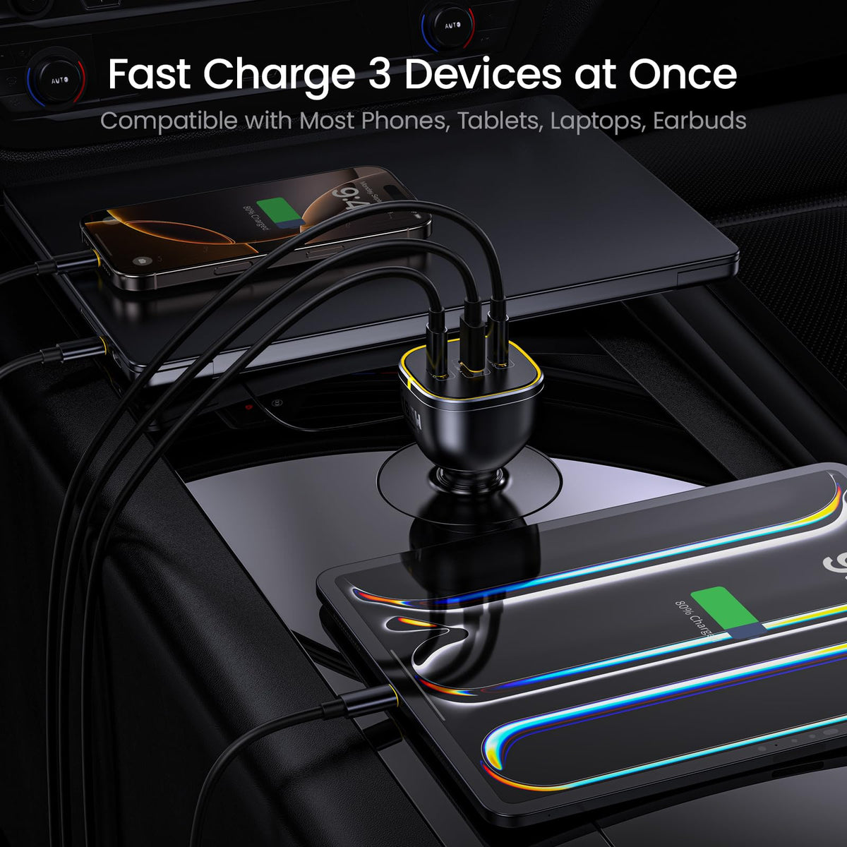 AOHI 165W Laptop Car Charger Adapter 140W PD 3.1/100W PD 3.0 USB C Charging
