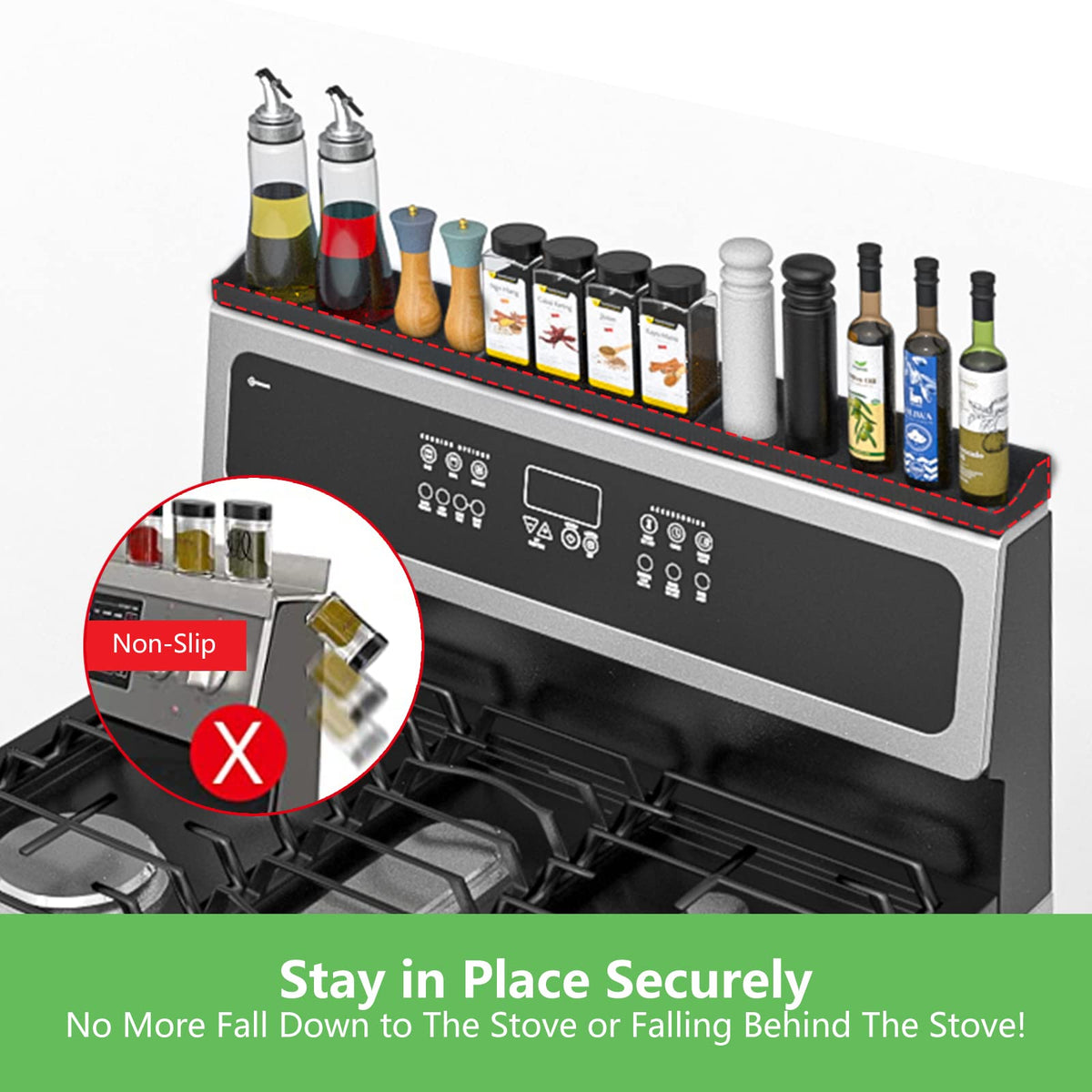 Stove Top Shelf 30 Inch - Silicone Material Magnetic Shelf for Stove -Black