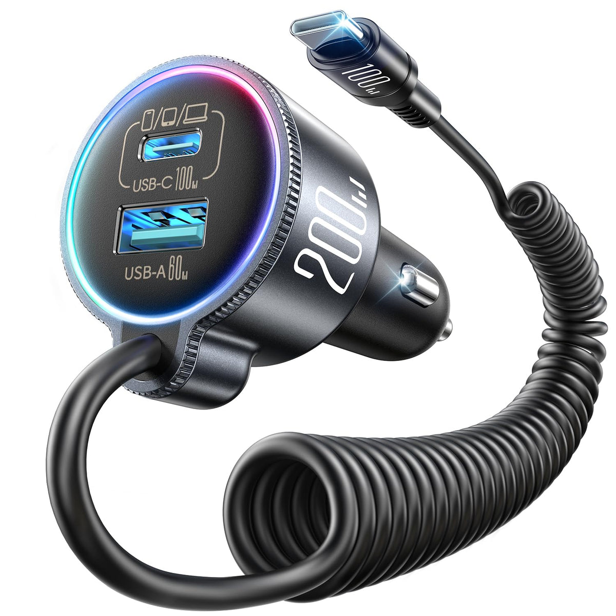 FLYLEAD 200W Car Charger USB C Fast Charge, [GaN] PD100W Fast Car Charger