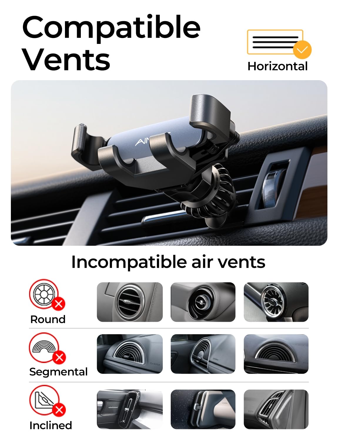 AINOPE Air Vent Phone Mount for Car [Drop-in Grip]Gravity Phone Holder for Car Vent Phone Mount for iPhone 18 Pro Max 17 16 15 Galaxy S26 S25, Universal Interior Accessories Gifts for Men Women, Black