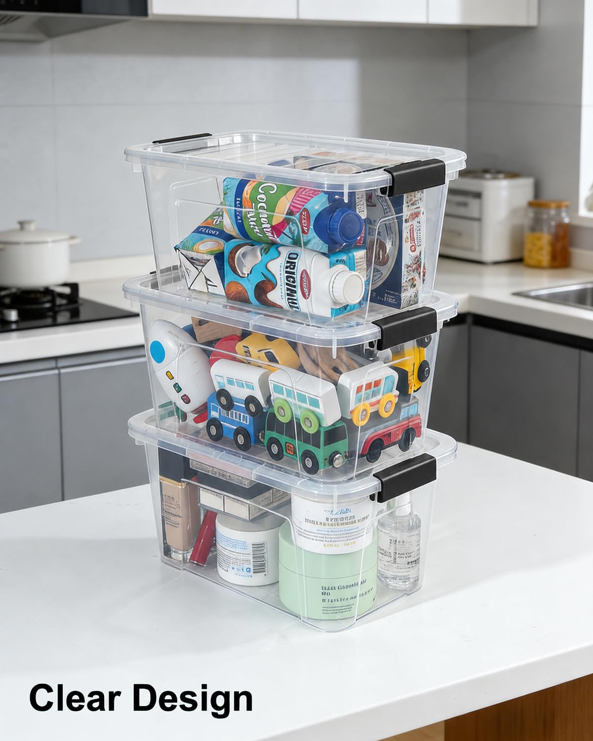 EOENVIVS Plastic Storage Bins with Lids 6 Pack, 6.7 Quart Storage Containers With Black Buckle Latch, Stackable Storage Organizers for Home Pantry Office Classroom Organization, Clear