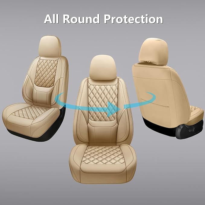 Car Seat Covers Front Pair,Universal Fit for Cars,SUVs,Trucks,and Sedans,Faux Leather Car Seat Cushion Compatible with Airbags,Waterproof Car Seat Protector,Beige