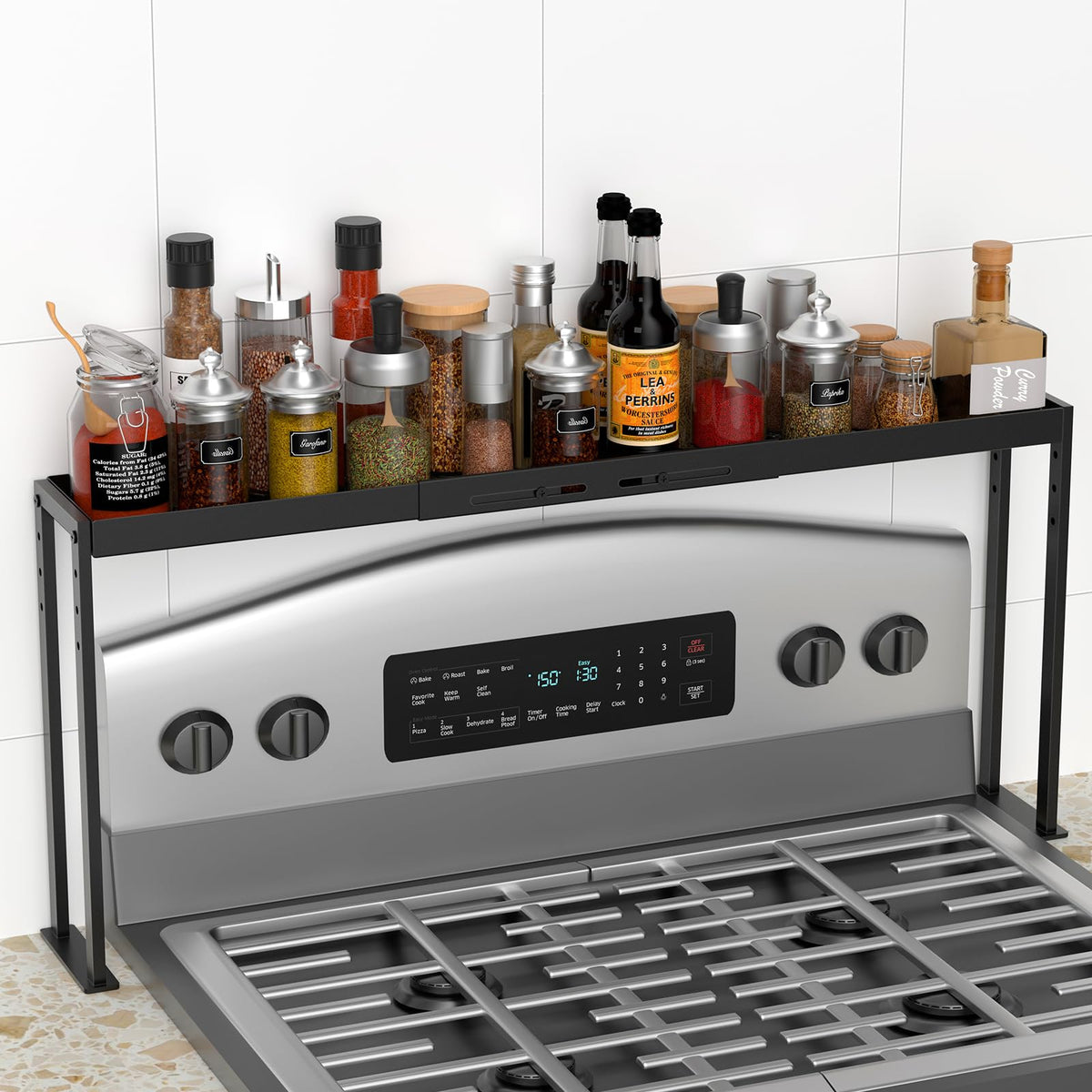 ZDDLOINP Over the Stove Shelf, Expand 27 to 33 Inch for Curved Stove,Black