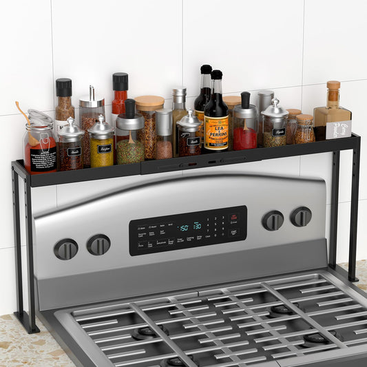 ZDDLOINP Over the Stove Shelf, Expand 27 to 33 Inch for Curved Stove,Black