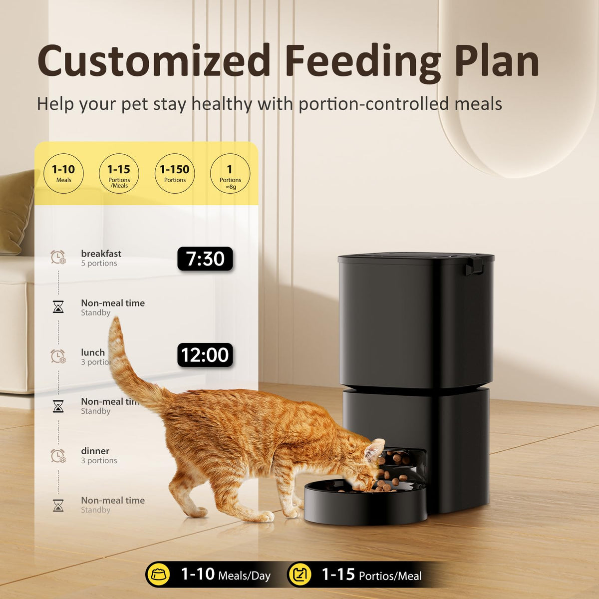 DUDUPET Automatic Cat Feeder, 5G WiFi APP Control Automatic Pet Feeder, 5L Cat Dry Food Dispenser with Remote Feeding,10 Meals Programmable 1-15 Portion Control Auto Dog Feeders for Cats,Puppy
