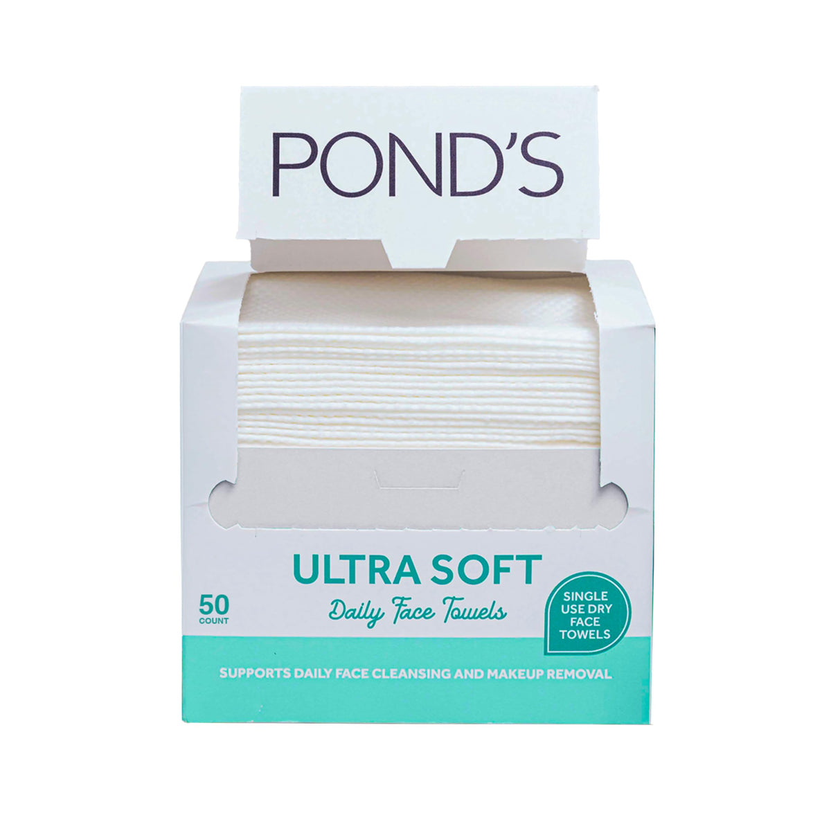 POND’S Ultra Soft Dry Face Towels, 50 Count, Biobased Disposable Wipes for Makeup Removal, Gently Exfoliating, Durable and Gentle for Sensitive Skin
