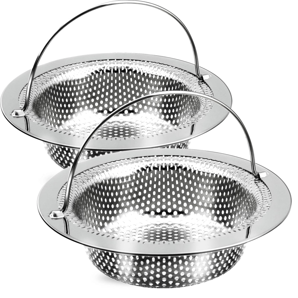 Giramika 2 Pack Kitchen Sink Drain Strainer with Handle, Stainless Steel Large Kitchen Sink Drain Basket Food Catcher, Outer Diameter 4.5 Inch, Rust Free