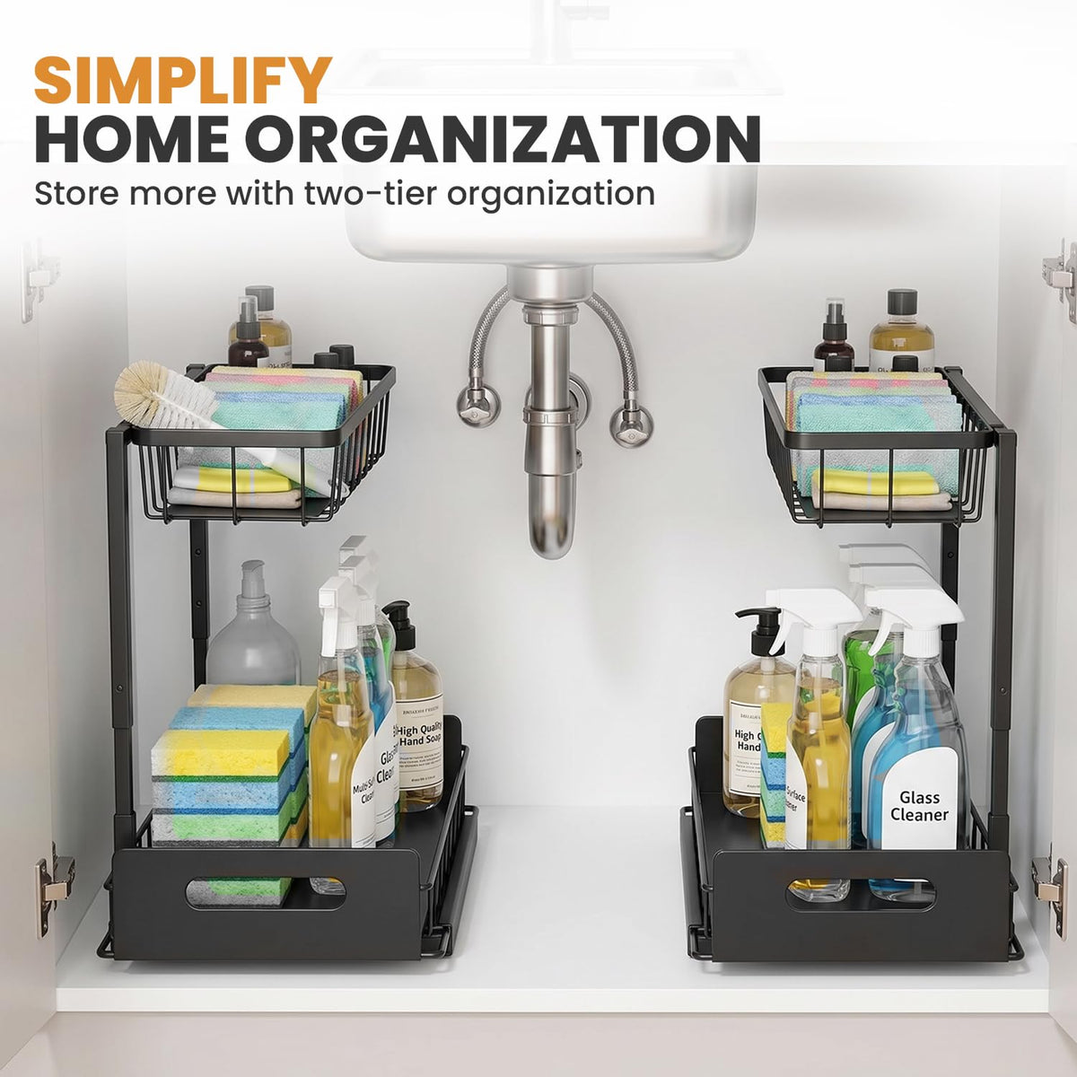 Amaloria Under Sink Organizer 2 Pack, Slide Out Kitchen Cabinet Organizer.