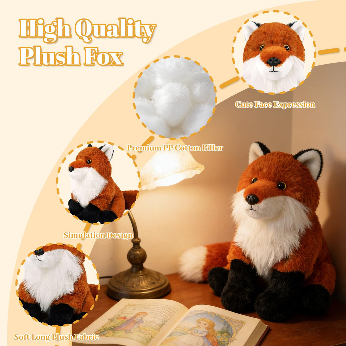Realistic Sitting Red Fox Stuffed Animal - 9.4 Inch Ultra-Soft Fox Plush Toy, Woodland Stuffed Animals for Boys & Girls, Plushie Doll Gift for Kids Toddlers Adults