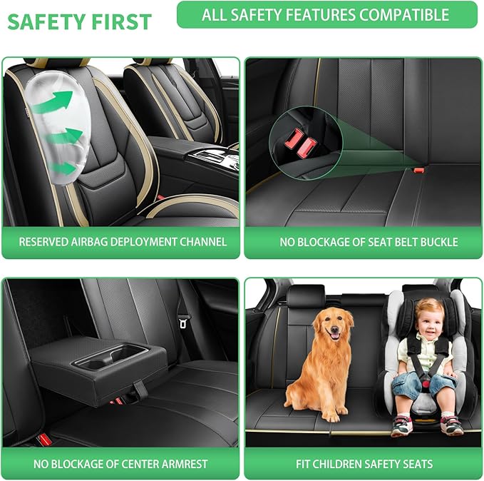 Fit HRV Car Seat Covers for Honda HR-V 2016-2024 2025 2026 - Upgraded Premium Waterproof & Breathable Leather, Airbag Compatible, All-Weather Seat Cushion Protector (2 Front/Black-Beige)