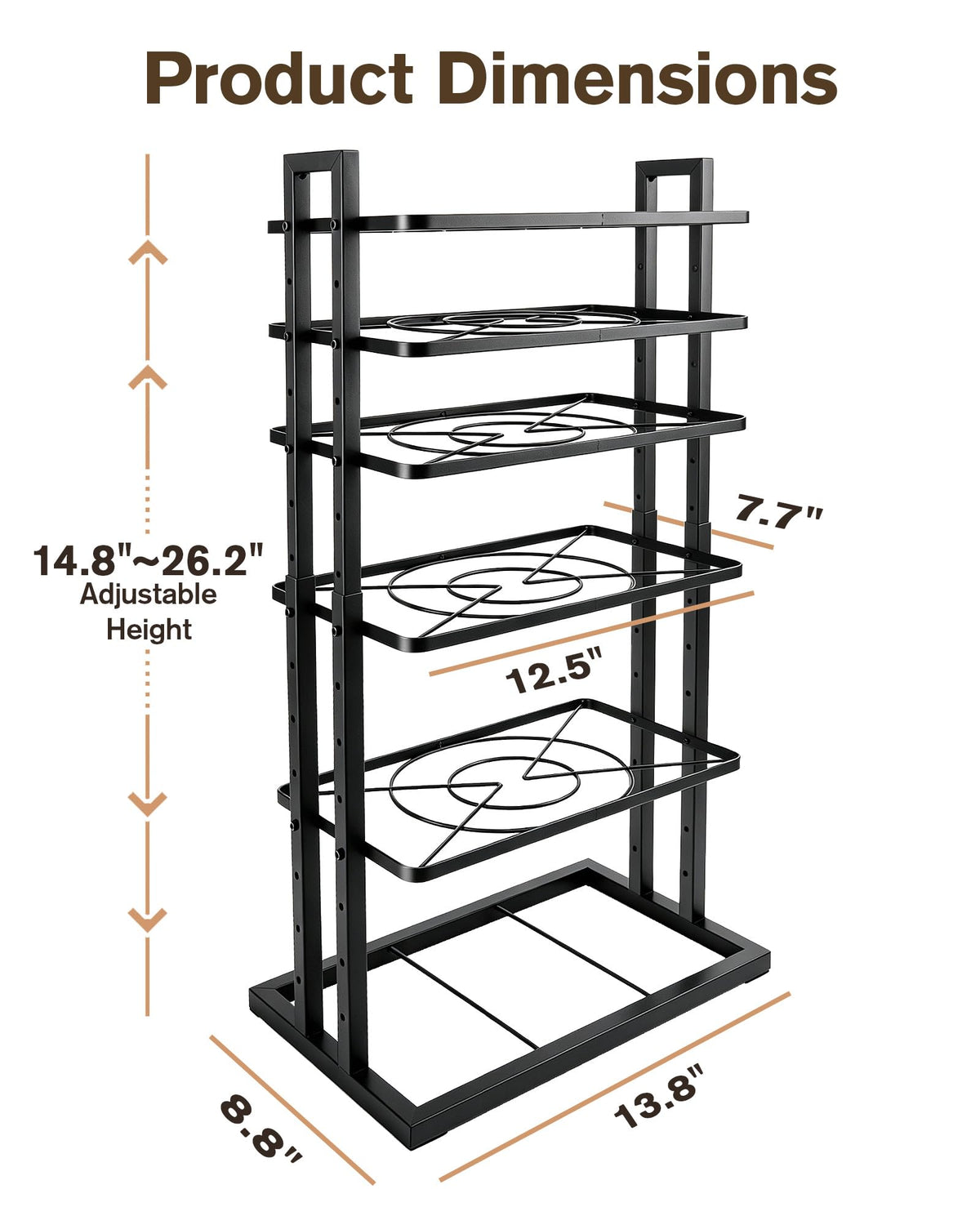 HULISEN Pots and Pans Organizer Under Cabinet, Adjustable 6-Tier Pot Rack