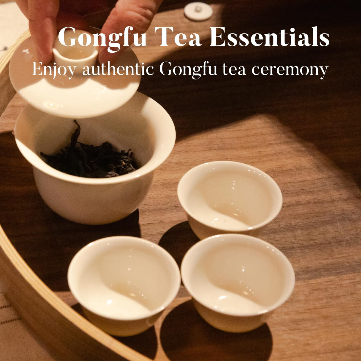 Portable Gaiwan Gongfu Tea Set with Tray, Chinese Tea Set for 1-3, Travel Tea Set with Cups & Fairness Pitcher, Ceramic Kung Fu Tea Set for Loose Leaf & Tea Bag (Wood Ash Glaze)