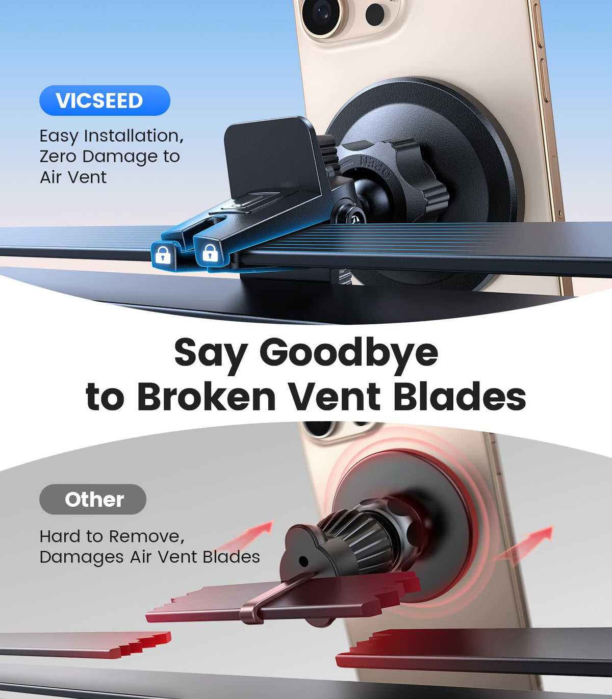 VICSEED for MagSafe Car Mount [Upgraded Strongest Magnet Power] Magnetic Phone Holder for Car Vent 360 Adjustable Magnetic Car Phone Holder Mount for iPhone 18 Pro Max 17 16 15 14 13 12 Plus Mini