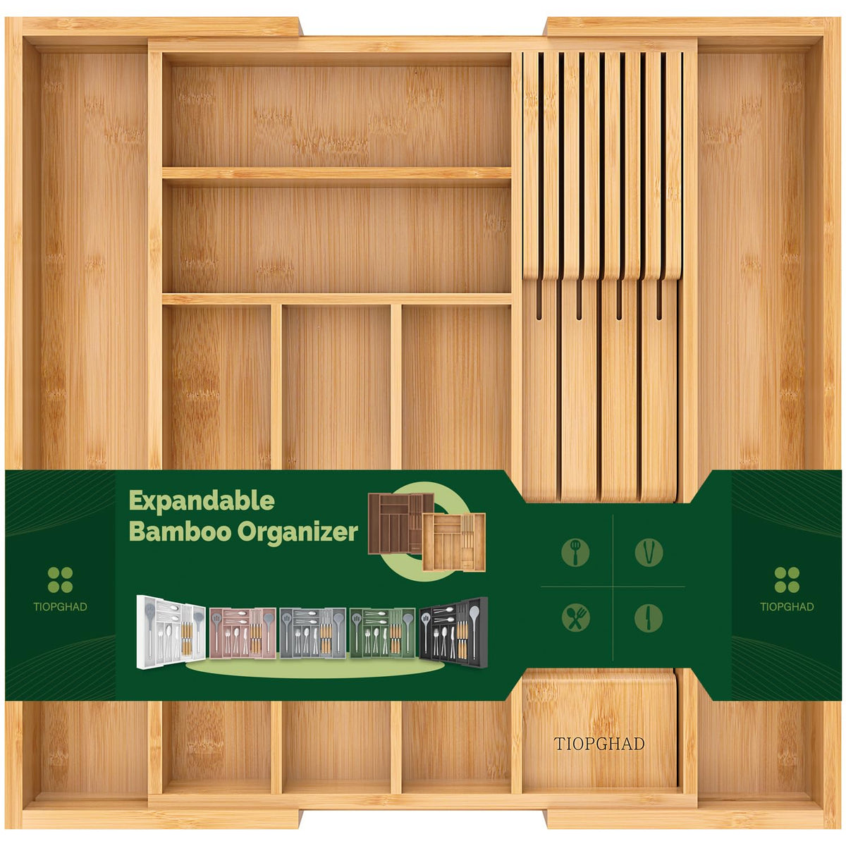 TIOPGHAD Expandable Bamboo Silverware Drawer Organizer Tray, Natural