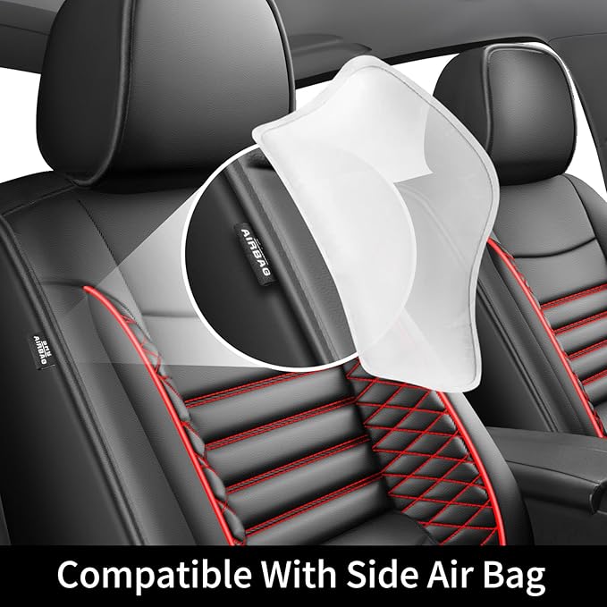 Fit HRV Car Seat Covers for Honda HR-V 2016-2024 2025 2026 - Upgraded Premium Waterproof & Breathable Leather, Airbag Compatible, All-Weather Seat Cushion Protector (2 Front/Black+Red)
