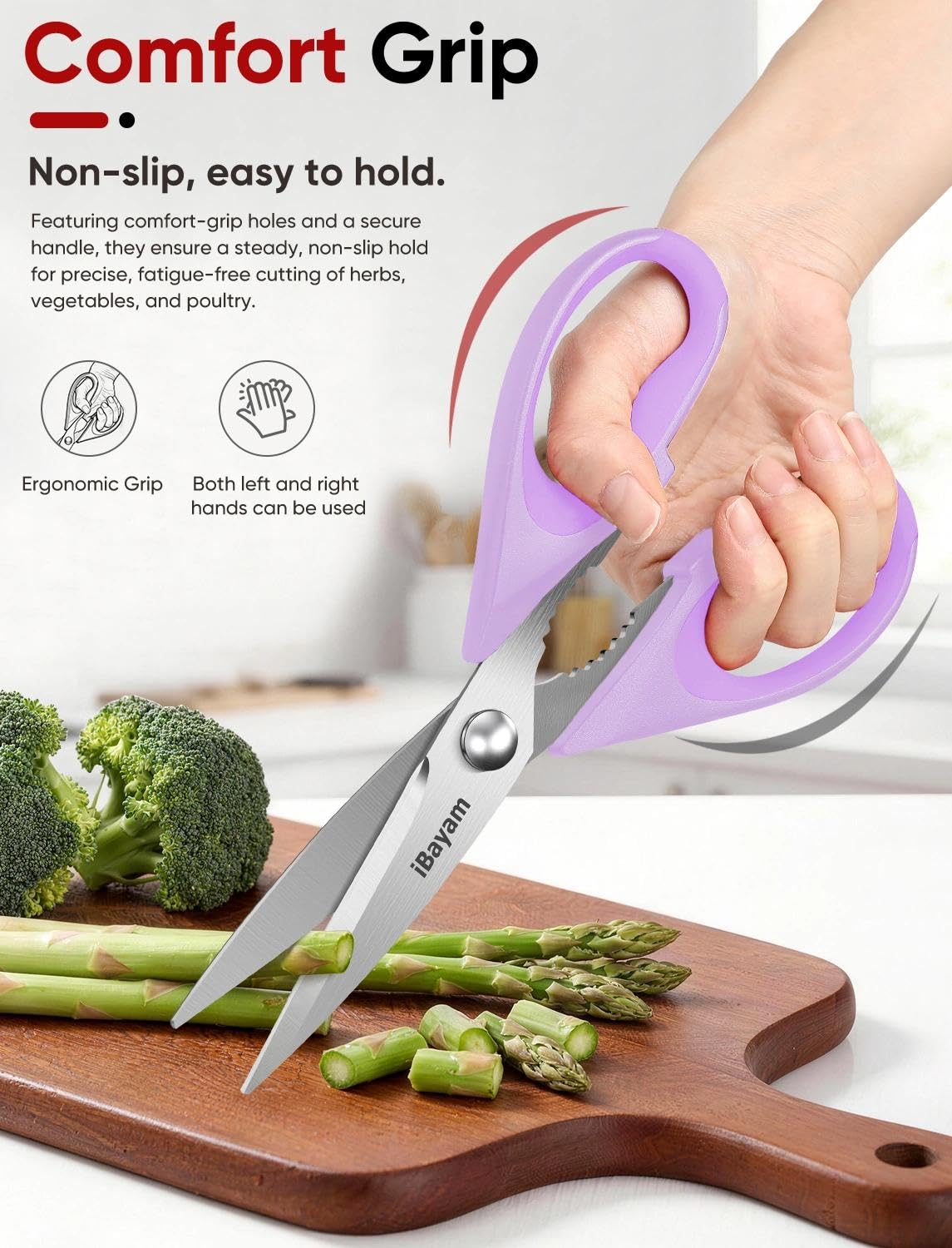 iBayam 8.7" Cute Kitchen Scissors All Purpose, Pastel Pink Purple Teal