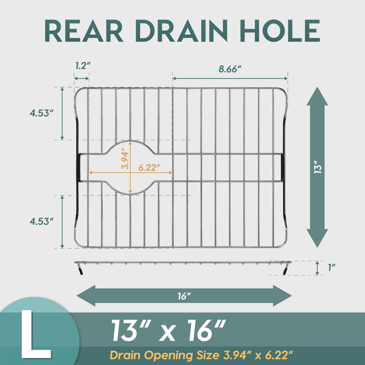 SunnyPoint 304 Stainless Steel Sink Protector Rack With Rear Drain Hole – Rust-Resistant Grid for Kitchen Sink Bottom, Scratch Prevention - Rear Drain Hole Required (16" X 13")