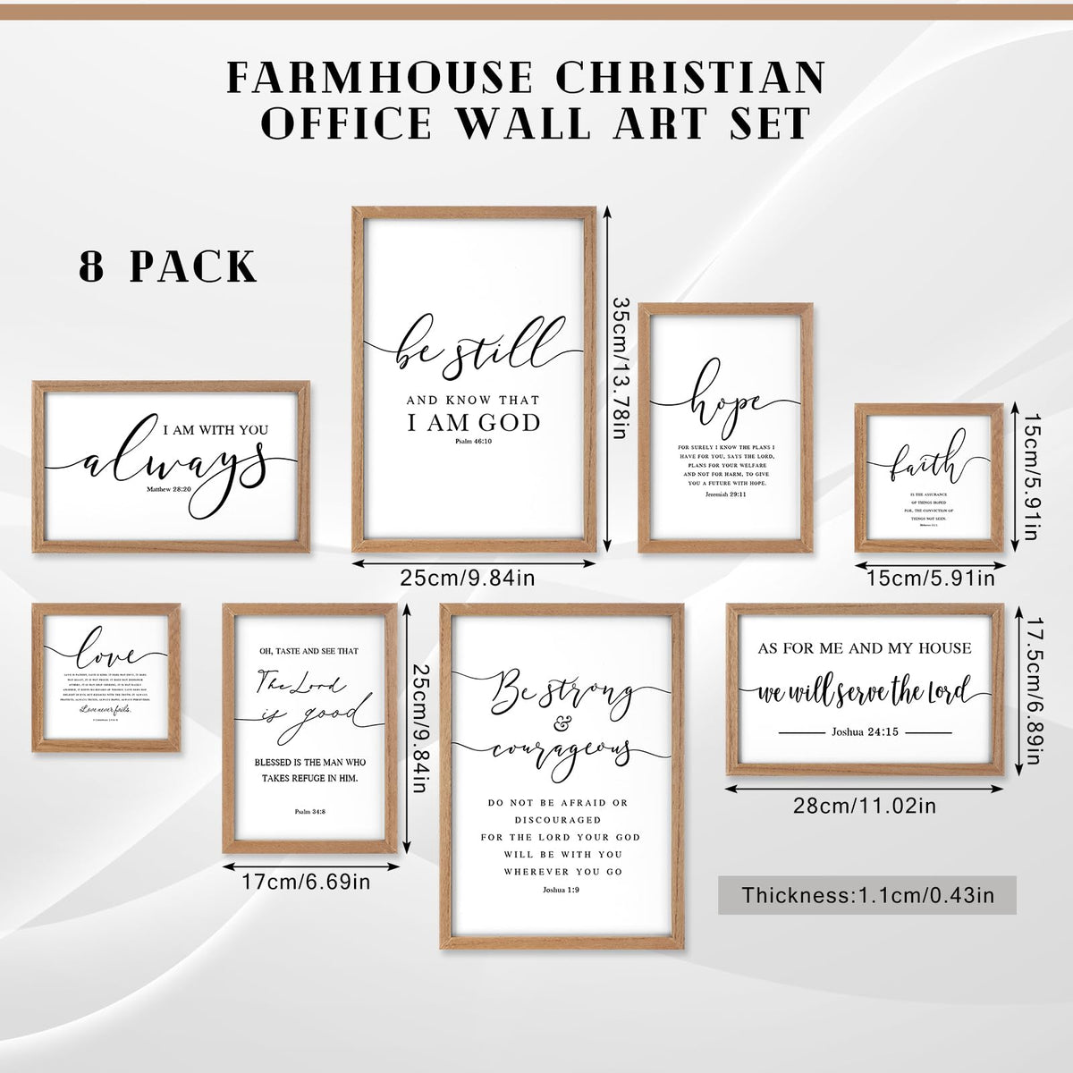 Faccito 8 Set Bible Christian Wall Art Framed, Wooden Decor